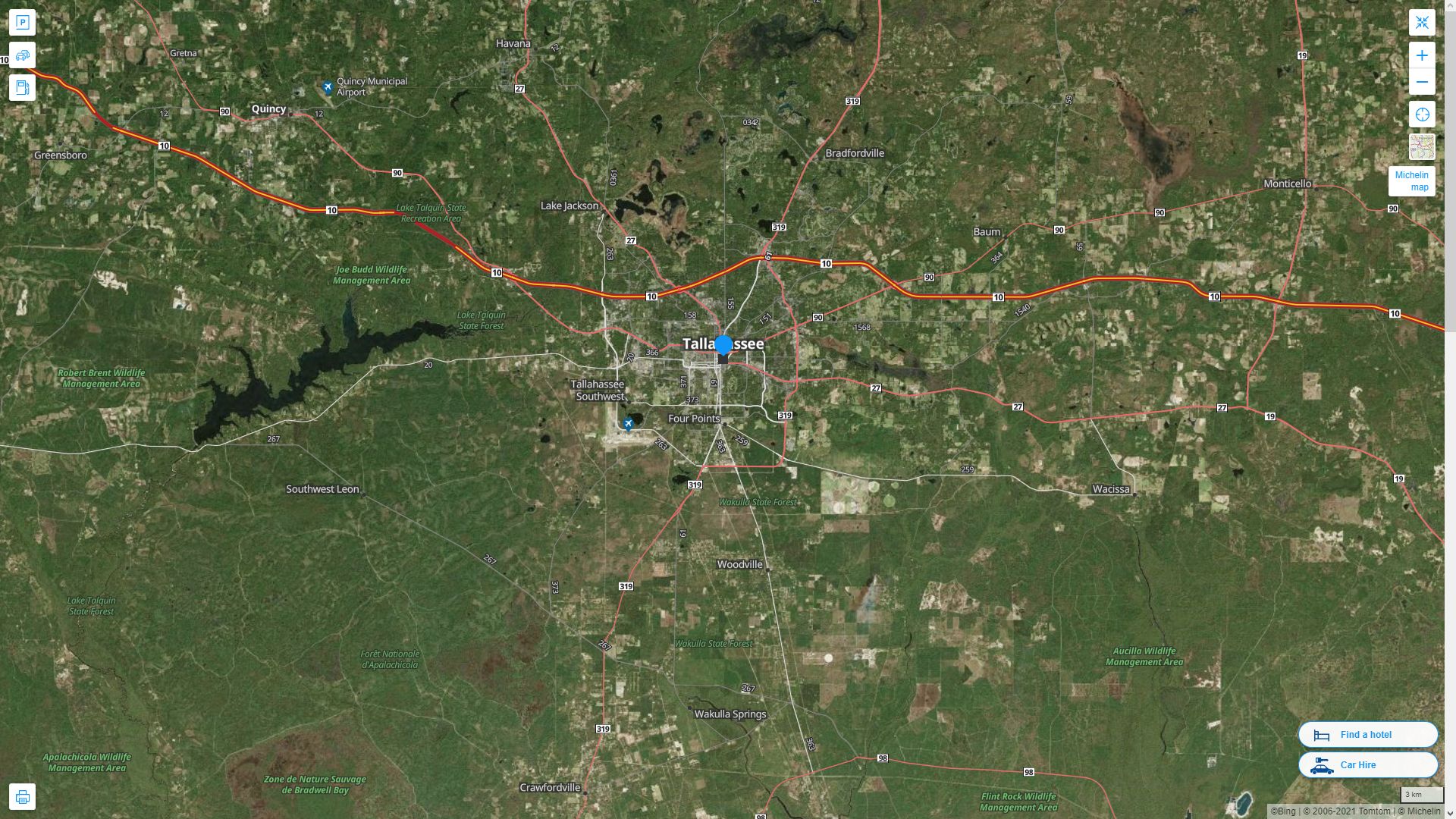 Tallahassee Florida Highway and Road Map with Satellite View
